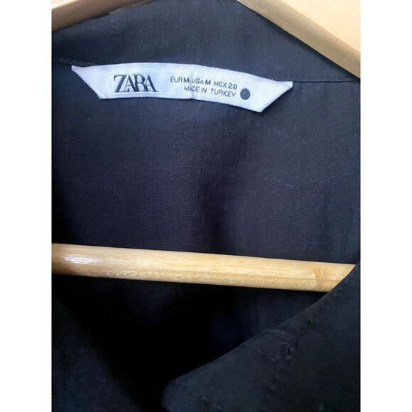 Zara Button Front Button Down Size M Long Sleeve Black Minimalist Top - Picture 4 of 8